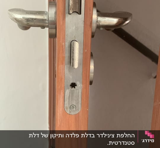 מנעול דלת מתכת עם ידיות כסופות